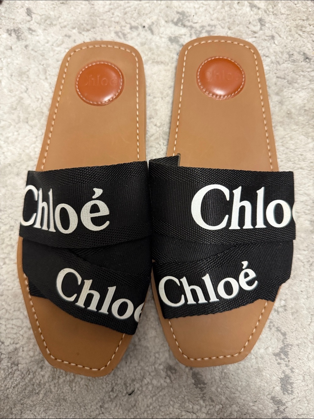 Chloé Black Logo Ribbon Slide Sandals